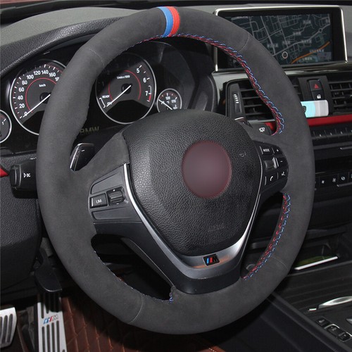 Black Suede Steering Wheel Cover for BMW F20 F21 F22 F23 F25 F30 F31 F32 F33 F34 - Picture 4 of 11