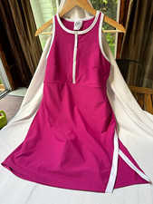 S GE Collective Med Women's Tennis Dress Pink White Trim Zip Front has shorts