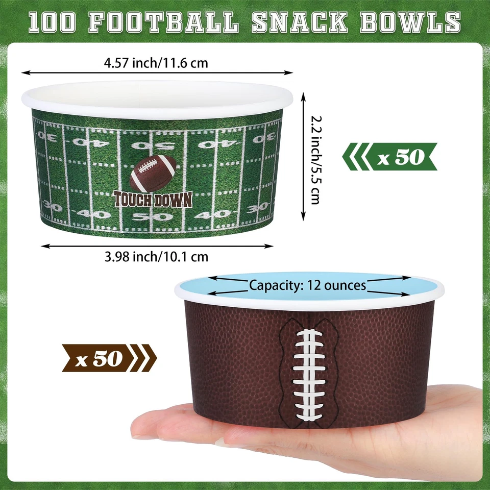 Cuencos de aperitivos de fútbol de 100 piezas - 12 onzas tazas de suministros de fiesta para puerta trasera,... Foto 2 de 4