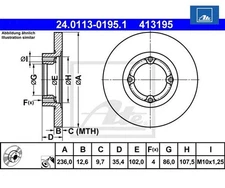 2pcs Brake Disc ATE 24.0113-0195.1 for Chevrolet Matiz