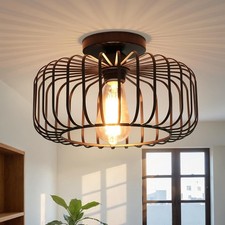 FRIDEKO HOME Black Ceiling Light Fixture Metal Cage Lampshade E27 Base