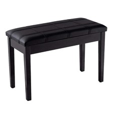 Solid Wood PU Leather Piano Double Duet Keyboard Bench-Black