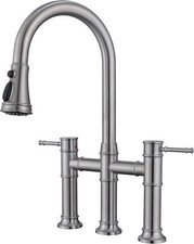 Bridge Kitchen Faucet W/ Pull Down Sprayer 3-Hole Stainless Steel Construction