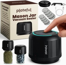 Plateful VacuFresh Electric Mason Jar Vacuum Sealer Kit (10 Lids Included) - ...