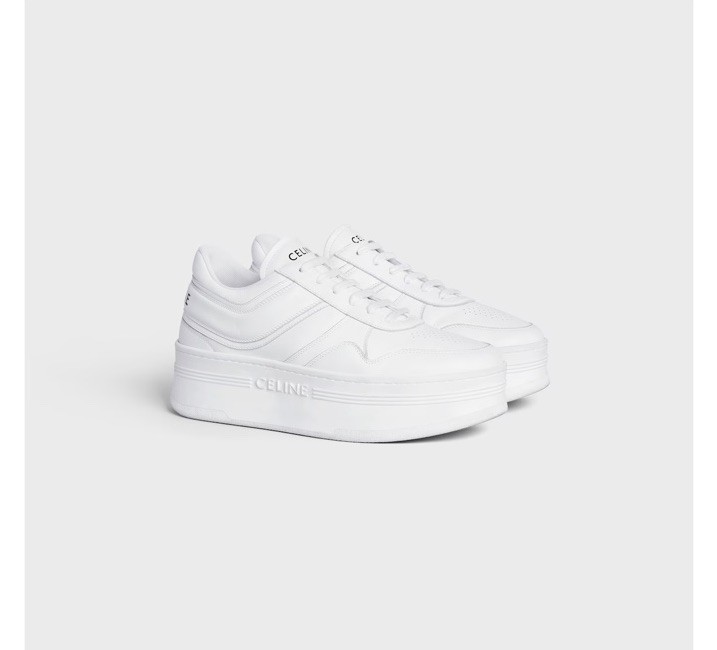 CELINE Block Sneakers White Calfskin Wedge Outsole Low Top Logo