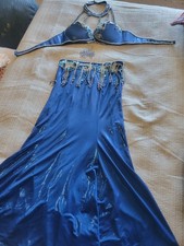 VINTAGE ELECTRIC BLUE BEADED STAGE COSTUME BEAUTIFUL 1970S 1980S SIZE L