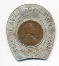 HURST'S DIAMOND SHOP KANSAS CITY ENCASED 1947 CENT GOOD LUCK PIECE