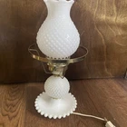 VTG Milk Glass Hobnail Night Stand Hurricane Electric  Lamp Works