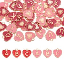 52 Pcs Letter Initial Charm A-Z Heart Letter Charm Pink, Rose Red 