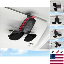 Easy-Install Leather Car Sunglasses Clip - Secure  Stylish Black-Red Accessory