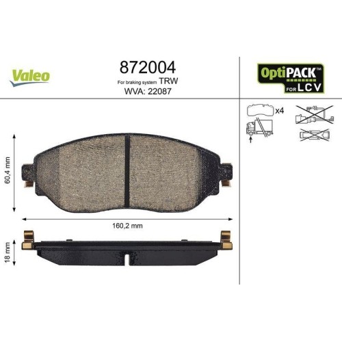 1X Bremsbelagsatz, Scheibenbremse Valeo 872004 Passend FüR Nissan Opel-image