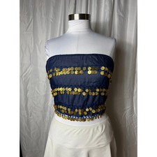 Navy Blue Gold Coin Belly Dance Hip Scarf Wrap Festival Rave Skirt Tube Top