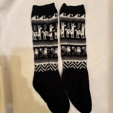 Alpaca Wool Black And White Animal And Geometric Print Hand Knit Wool Socks New