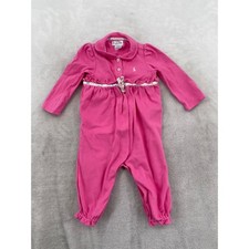 Ralph Lauren Coverall Baby Girls 9M Pink Ruffle Floral Trim Cotton Romper Polo