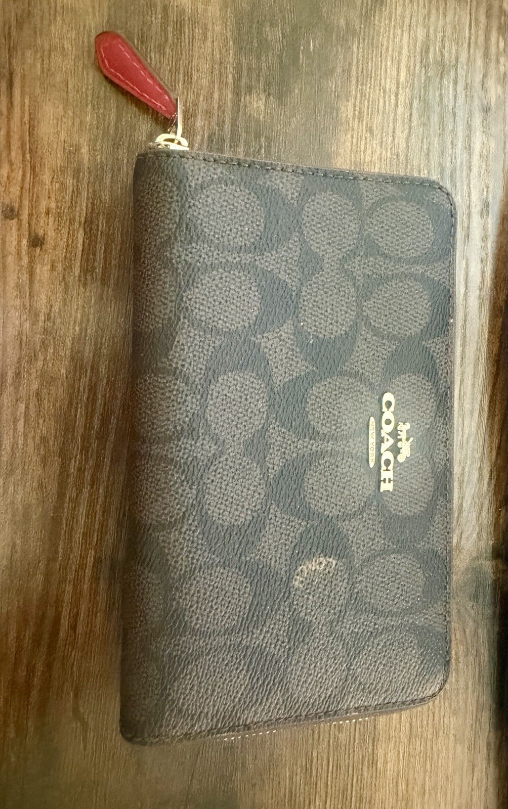 Coach Signature Medium Zip Wallet Brown/Red