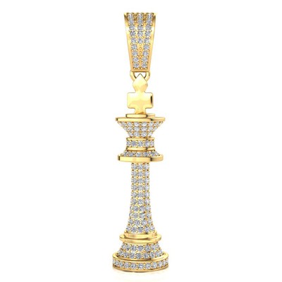14K Gold Schach König Figur Laborgefertigter Diamant Mikropave Anhänger 2,5 kt 2 Zoll