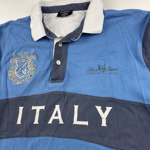 VTG BALMAIN Race Team Short Sleeve Polo Shirt Blue Italy Size XL Men’s - Picture 3 of 12
