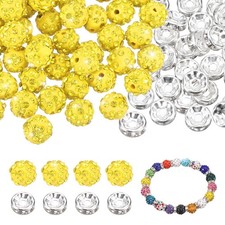 100 Pcs 10mm Rhinestone  Spacer Beads for Jewelry Making, Lemon Yellow