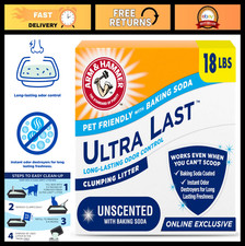 Ultra Last Clumping Cat Litter Unscented Multi-Cat 18 lbs - Pet Friendly, Odor C