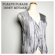 ISSEY MIYAKE Pleats Please/ /Wrinkled pleated vest/gilet/gray F/S from Japan