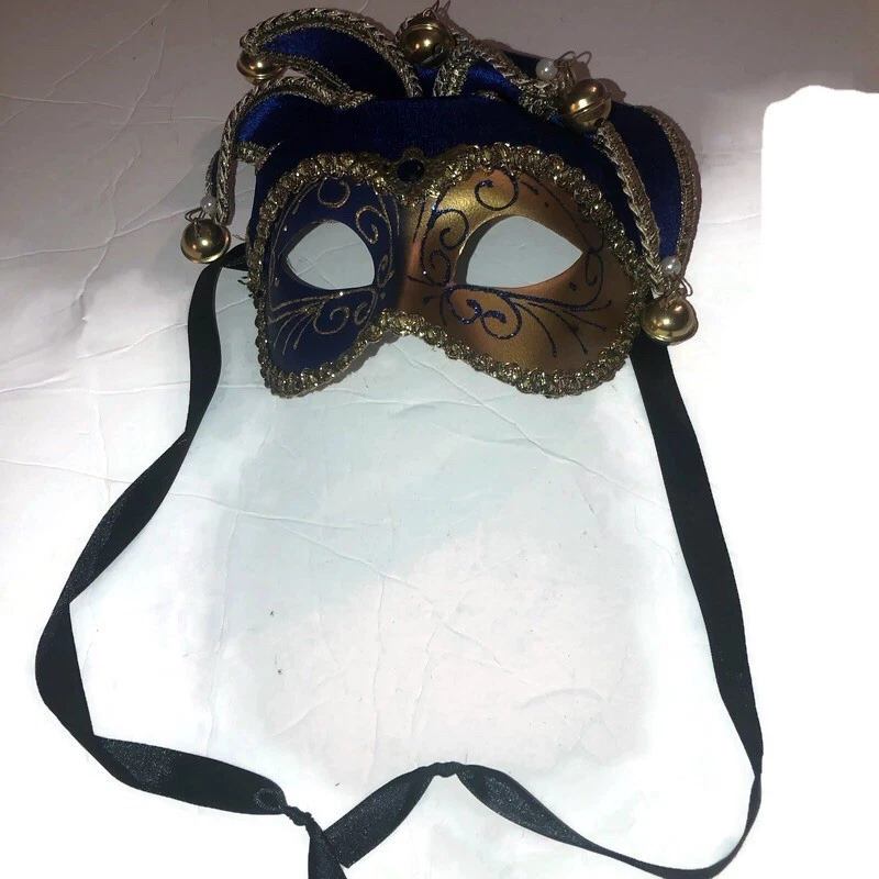Original Venezia Partial Jester Venetian Blue And Gold Mask Made In Italy - Image 3 of 3