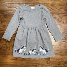Hanna Andersson Girls Unicorn Appliqu  Art Gray Dress with Embroidered Flowers 5