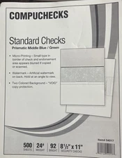 500 Blank Check Stock Paper Compuchecks Prismatic Middle Blue / Green 54017