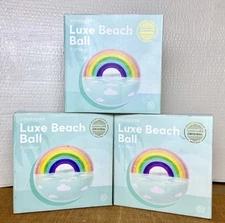 Rainbow 14” Beach Ball Inflatable Luxe Pool Play SunnyLife Sealed 3Pk SUMMER FUN