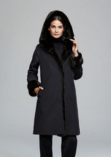NWT JANE POST 595 BLACK FAUX FUR TRIM HOODED WATER RESISTANT STORM COAT SZ XS