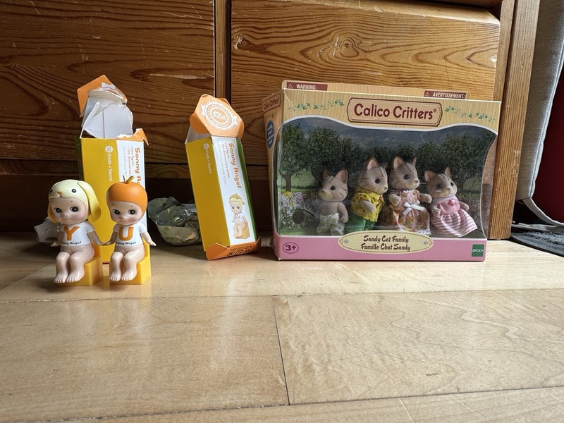 Calico Critters Sandy Cat Family Set + 2 Sonny Angel (Lop Ear and Apple)