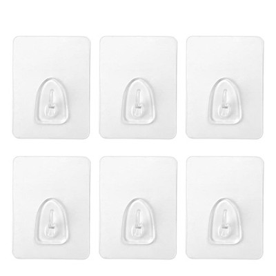 Adhesive Hooks Extra Strong, Pack of 6 Wall Hooks, Self Adhesive Transparent Practical...