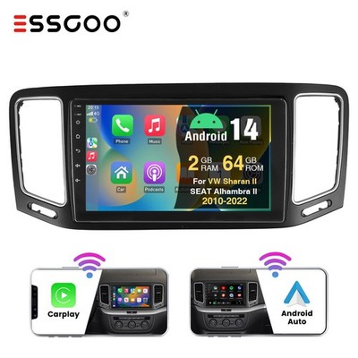 9'' Android 14 2+64G CarPlay Autoradio GPS NAVI RDS Für VW Sharan II 7N 2010-2021