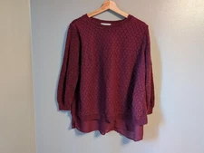 CJ Banks Sweater Womens X Extra Large Burgundy Floral Lace Overlay Long Sleeves