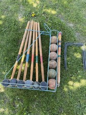 Vintage Croquet Steel Caddy With Original Set For Repair Or Refurbish Bin 0