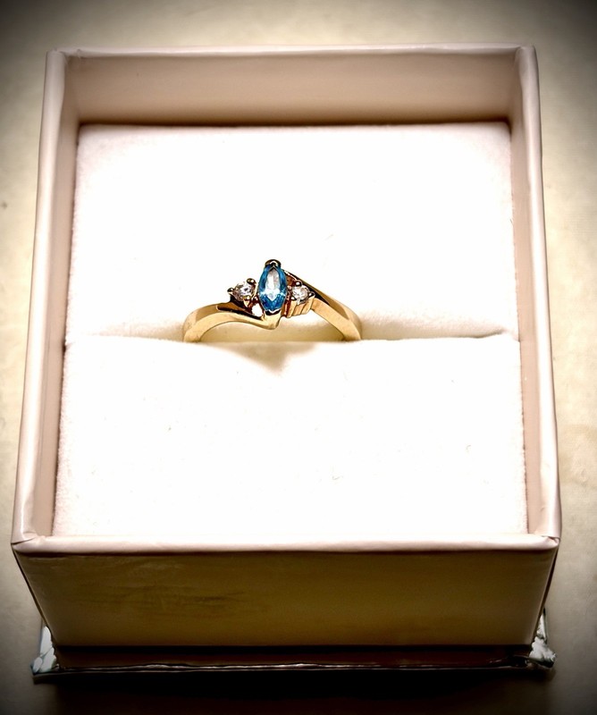 BLUE TOPAZ & SAPPHIRE Marquise Cut 18K Gold Plate 925 VTG Mother’s Day RING SZ 5