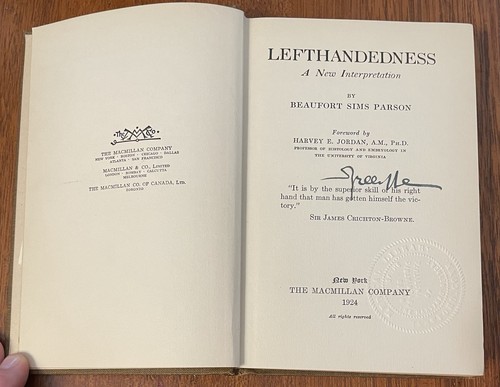 Lefthandedness A New Interpretation By Beaufort Sims Parson 1924 1st Ed Antique - Picture 4 of 11