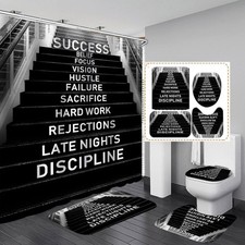 4PCS Modern Motivational Shower Curtain Sets with Non-Slip Rugs Toilet Lid Co...