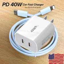 40W USB Type C Fast Charger Power Adapter PD Cable For iPhone 14/13/12/11/8/6/XS
