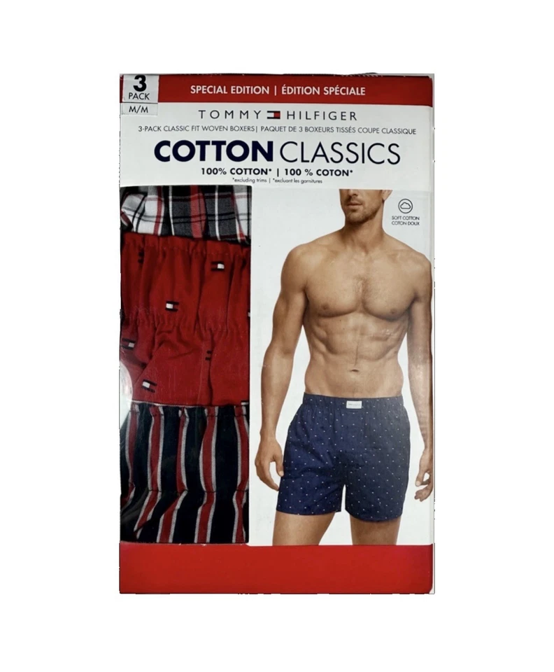 NWT. Tommy Hilfiger. 3 Pack. Classic Woven Boxer. Red Striped . MRSP. $42.50 - Image 2 of 4