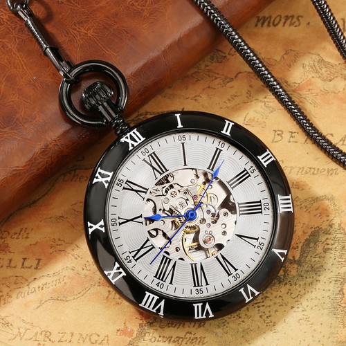 Luxury Open Face Men's Pocket Watch Handwinding Mechanical Watches Pendant Chain - Picture 8 of 9