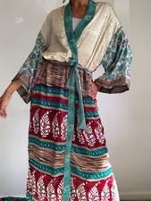 patchwork kimono silk robe boho style long co...