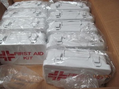 Lot of 9 Ability One 49CL05 10 person First Aid Kits  in Metal box w wall hanger