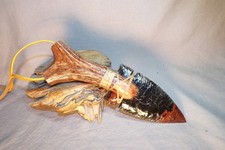 Triple Flow Obsidian Fox Ear Neck Knife Flint Knapping Black Powder Mountain Man