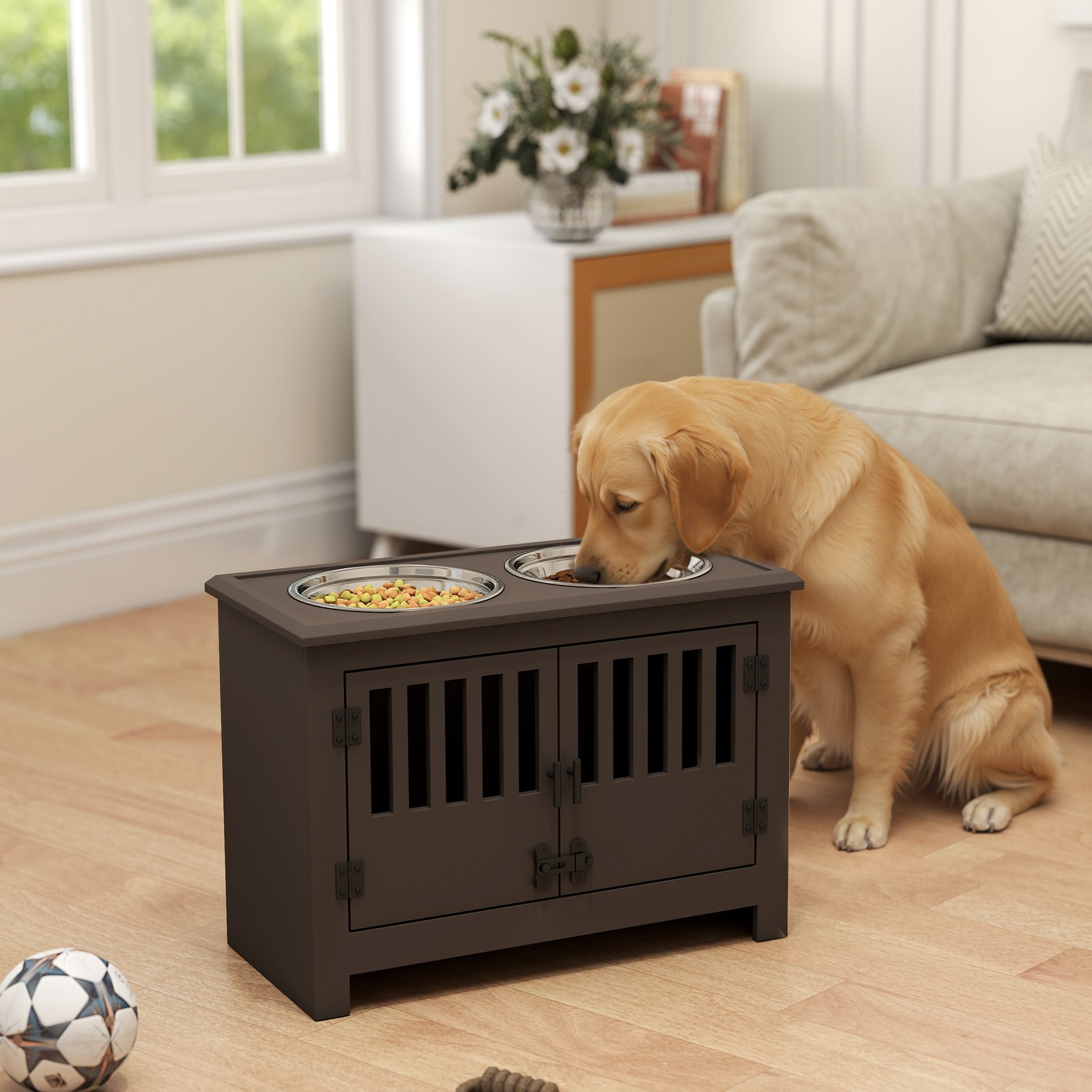 Storage Cabinet With Bowls & Dog Feeding Station, Espresso
