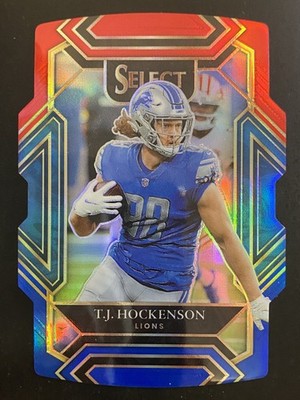 T.J. Hockenson 2021 Panini Select Red and Blue Prizm Die Cut Detroit Lions #213