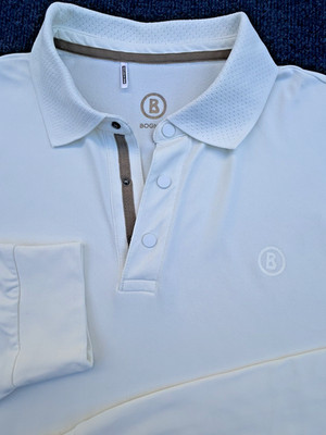 BOGNER $250 Men s Gustavo Long Sleeve Tech Polo Shirt in Off White XL
