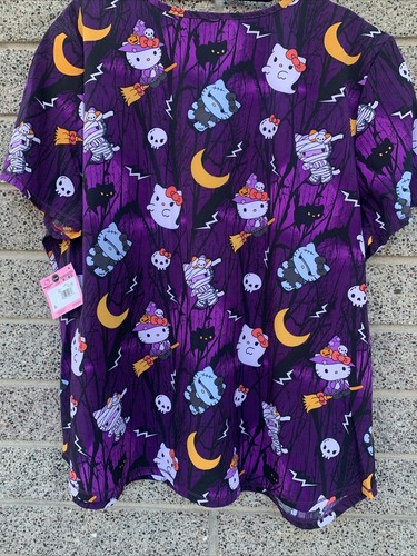Sanrio Hello Kitty Halloween Night V-Neck Print Scrub Top NWT! 2XL Free Shipping - Picture 9 of 10