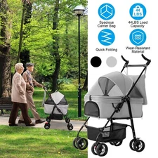 Pet Stroller Travel Carrier Dogs Strolling Cart Removable Liner Storage