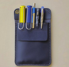 pencil pen bag stationery holder case pouch pocket cow Leather blue W1021