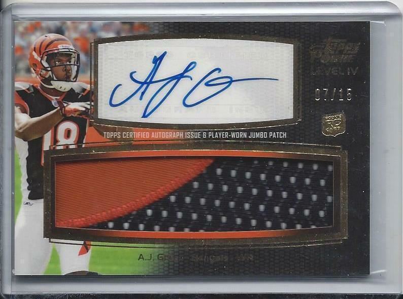 A.J. GREEN 2011 TOPPS PRIME LEVEL 4 JUMBO BENGALS ROOKIE PATCH AUTO RC #D 1/15 view 2